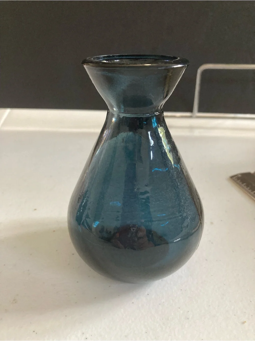 Blue Glass Vase - Small Sleek Teardrop Accent